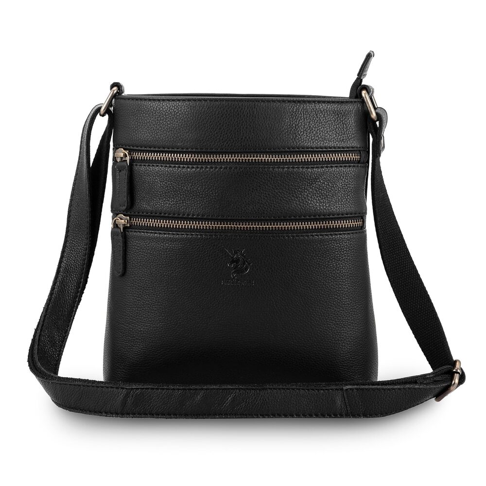 8093 Black Leather Crossbody Shoulder Bags Handbag , Handmade Travel Cross
